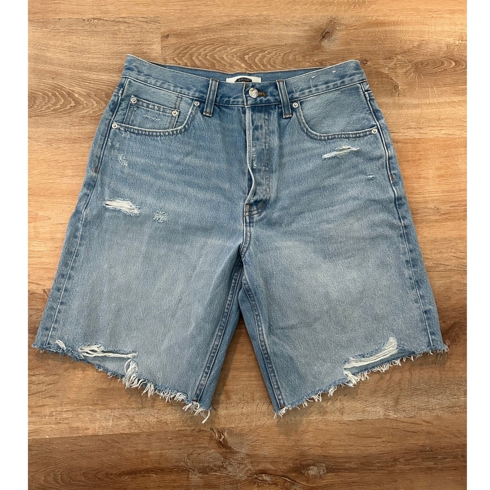 Madewell Womens The Essex Long Baggy Relaxed Distressed Shorts 28 Button Fly